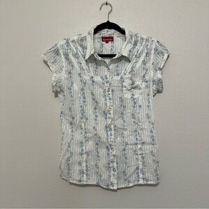Panhandle slime women’s floral pearl snap button short sleeve blouse L large